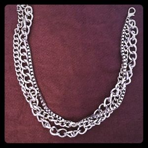 Necklace silver layers chains layered